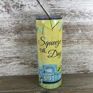 Squeeze the Day Lemon Gnomes Blue Truck 20 oz Skinny Tumbler with Lid and Straw